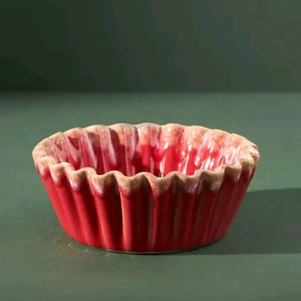 Anthropologie Kori Ruffled Hand-glazed Stoneware Ramekin - red